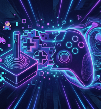 Ilustração de controle de videogame com luzes neon