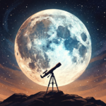 Ilustração da Lua com crateras vista de um telescópio