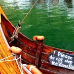 Navio viking em um fiorde