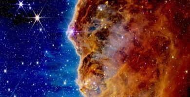 Imagem dos Penhascos Cósmicos na Nebulosa de Carina, capturada pelo telescópio James Webb